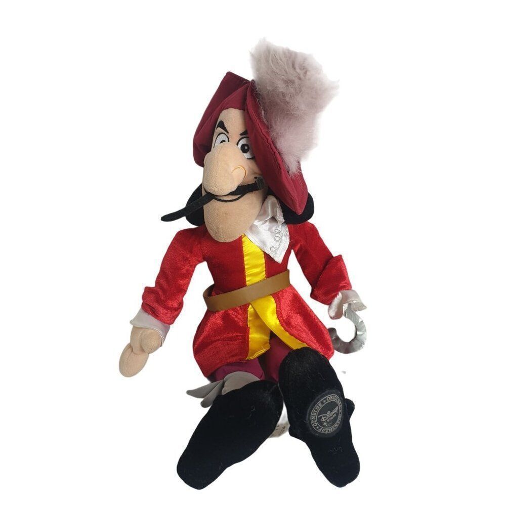 Disney Store Captain Hook Plush Doll 20" Red Velvet Gold Trim Authentic Toy